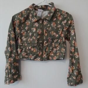 Floral Green Cropped Jacket